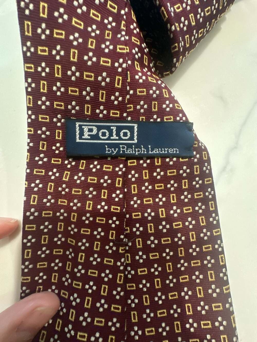 Vintage Polo by Ralph Lauren Silk Tie Geometric Pattern Brown Gold 80s 90s USA
